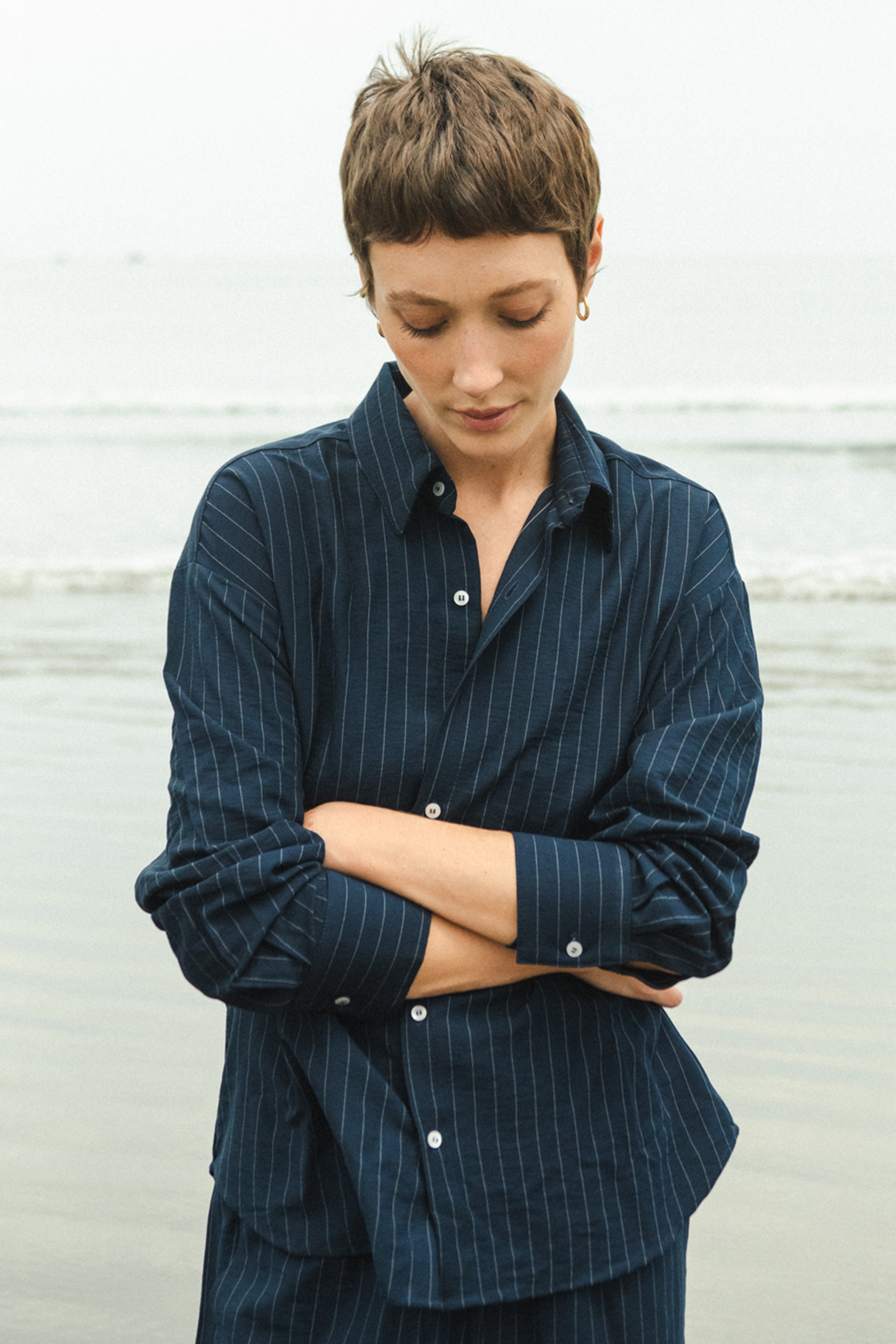 Unisex Striped Shirt — Navy