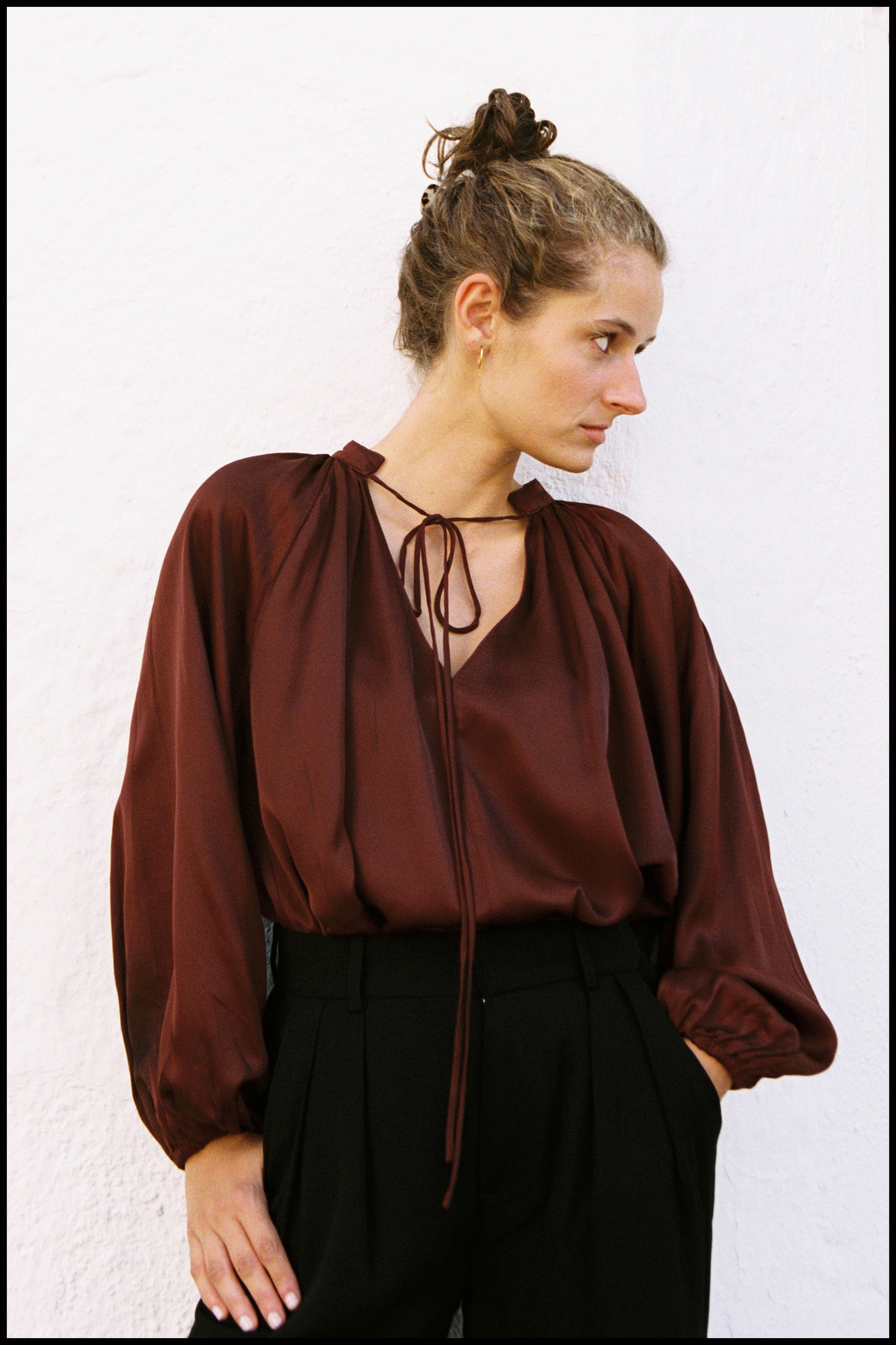Fluid Satin Viscose Blouse — Burgundy