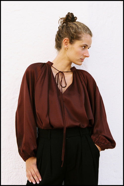 Fluid Satin Viscose Blouse — Burgundy
