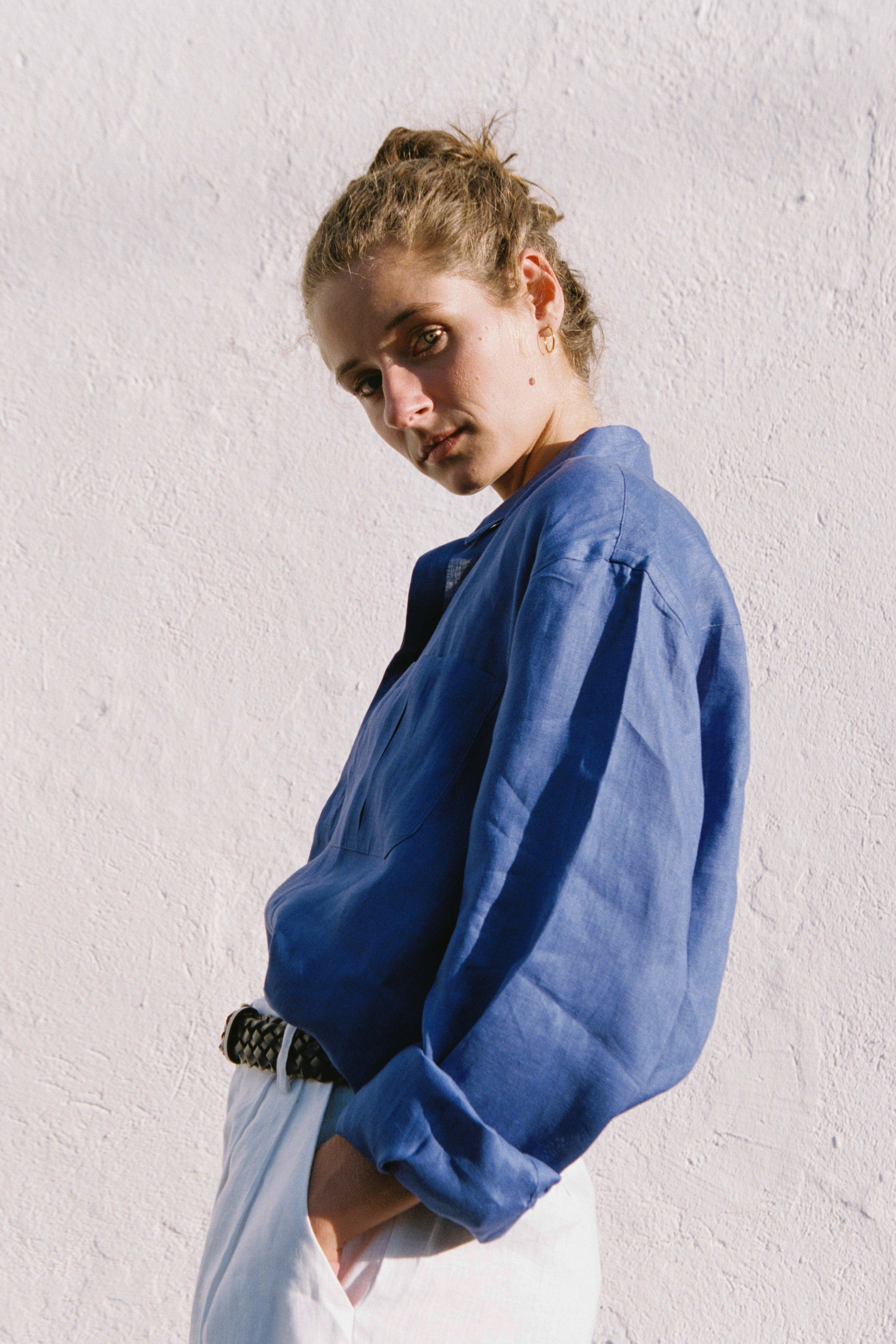 Thomaz Oversized Shirt — 100% Linen, Royal Blue