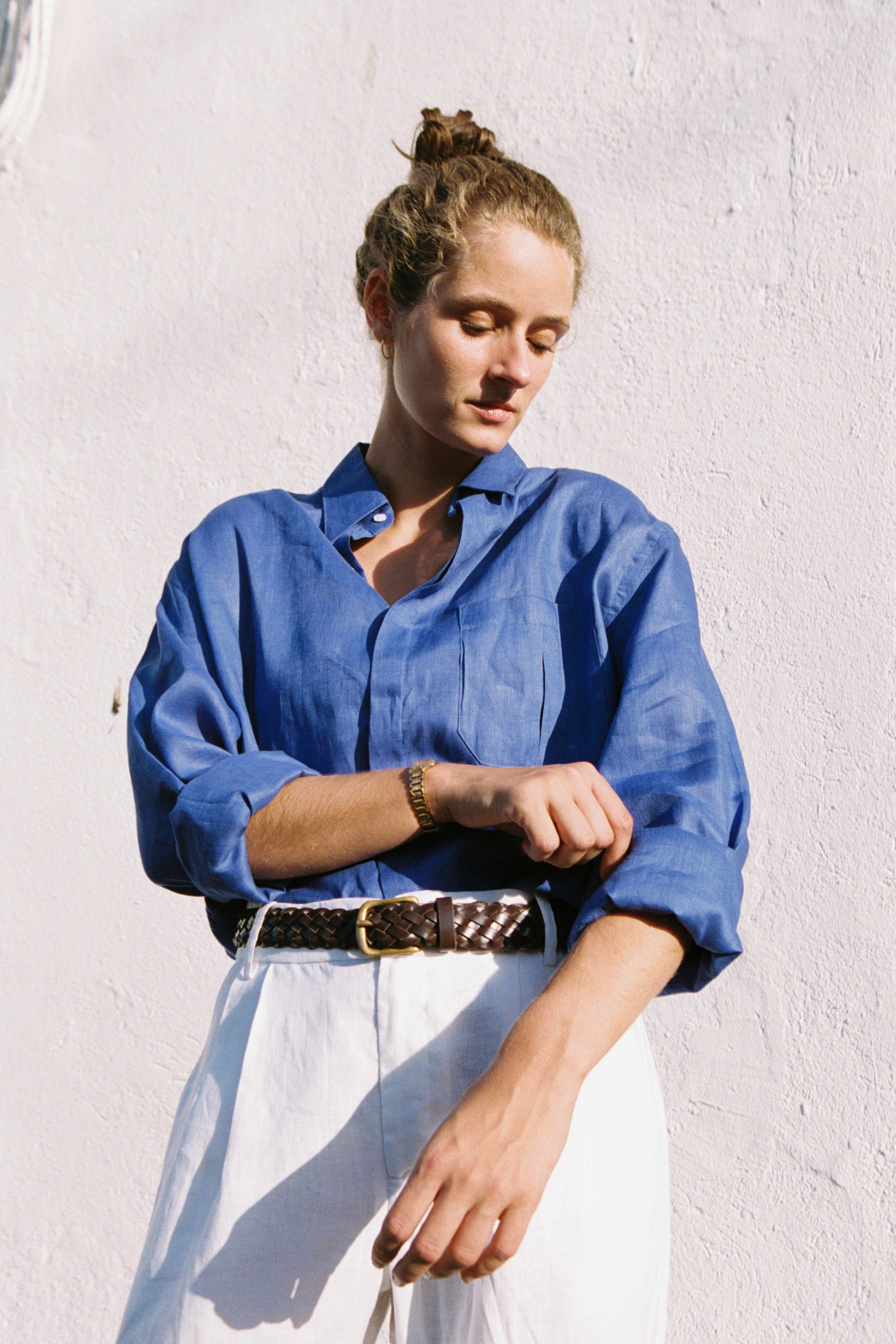 Thomaz Oversized Shirt — 100% Linen, Royal Blue