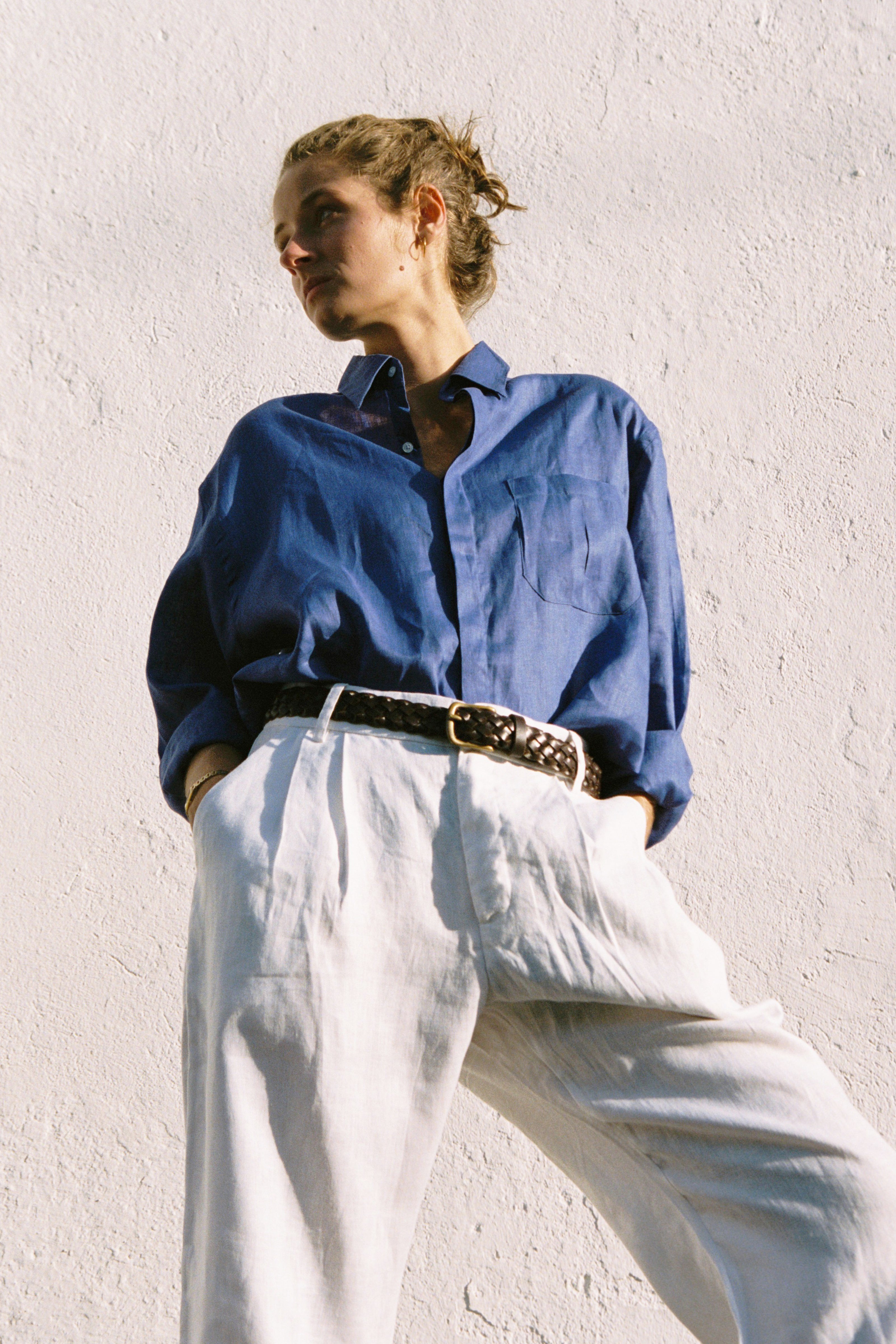 Thomaz Oversized Shirt — 100% Linen, Royal Blue