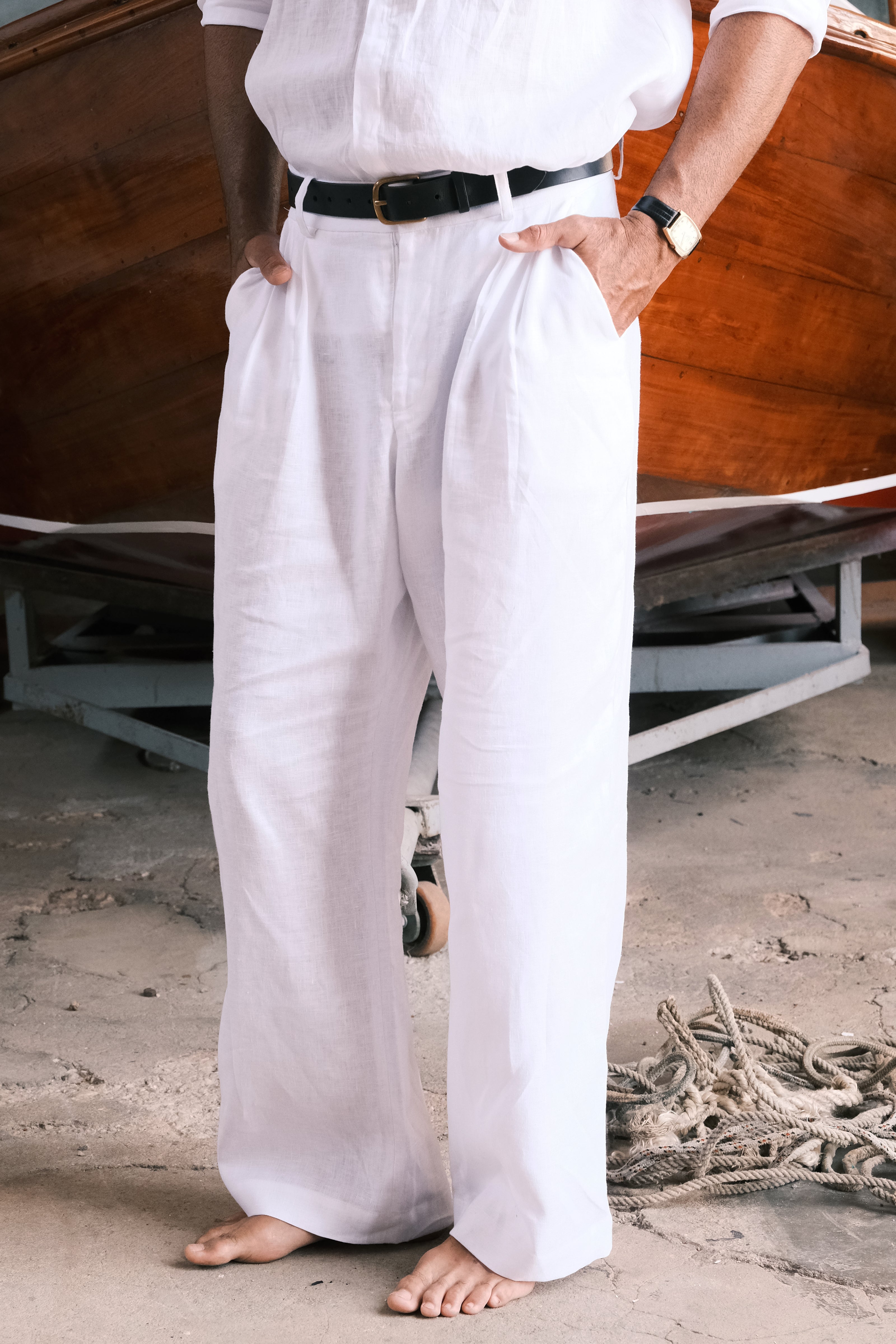 Tailored Trousers — 100% Belgian Linen, White