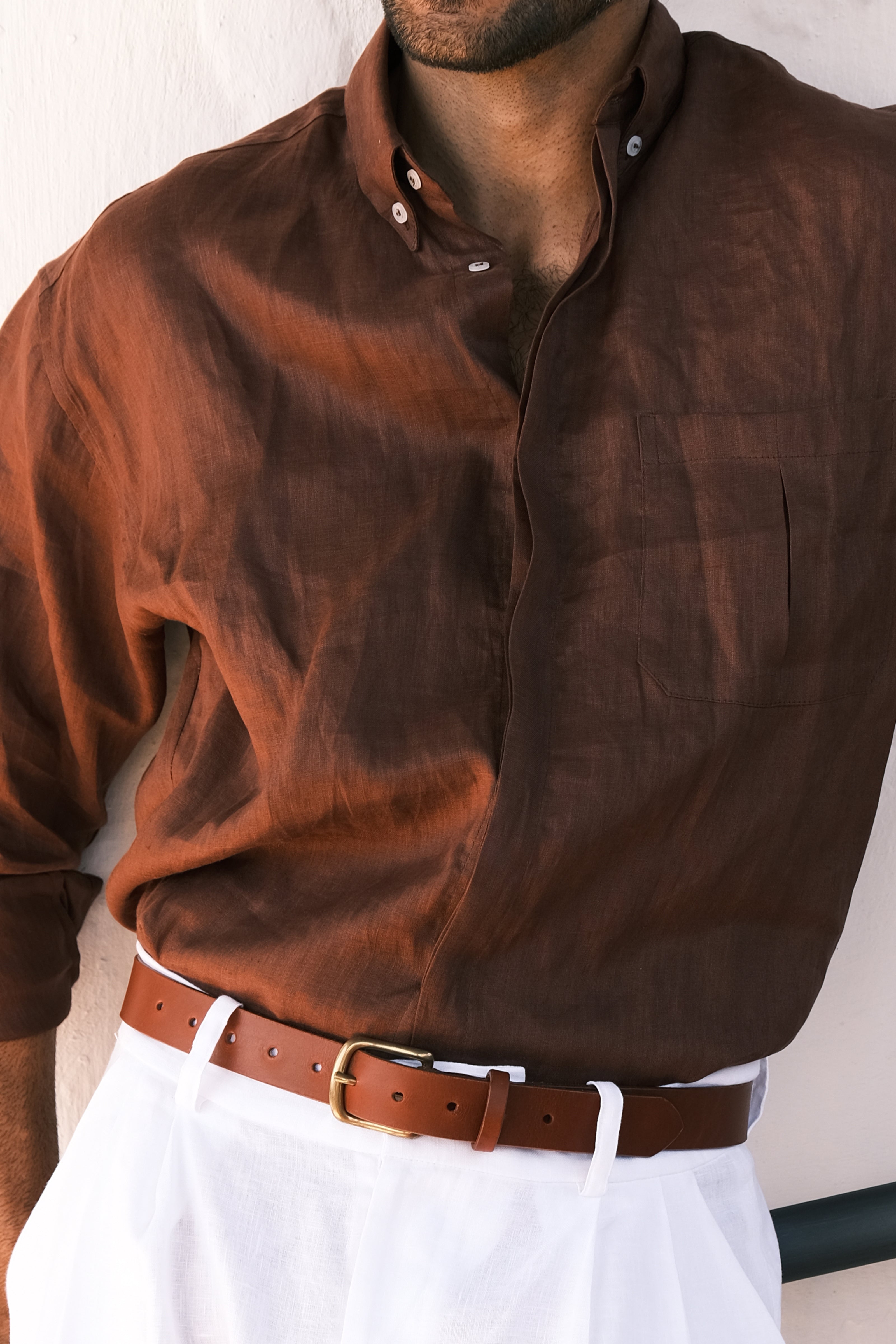 Thomaz Oversized Shirt — 100% Linen, Brown