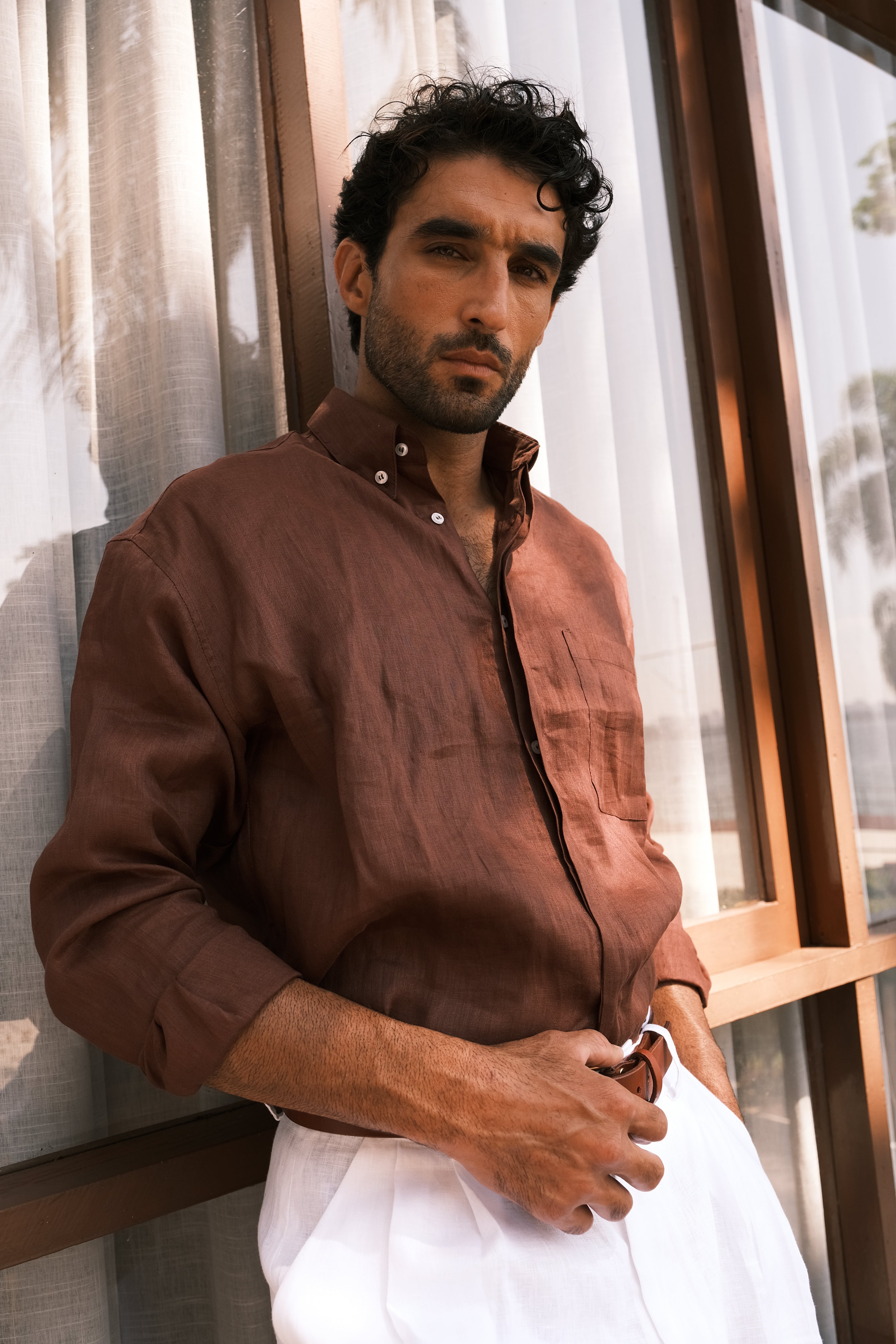 Thomaz Oversized Shirt — 100% Linen, Brown