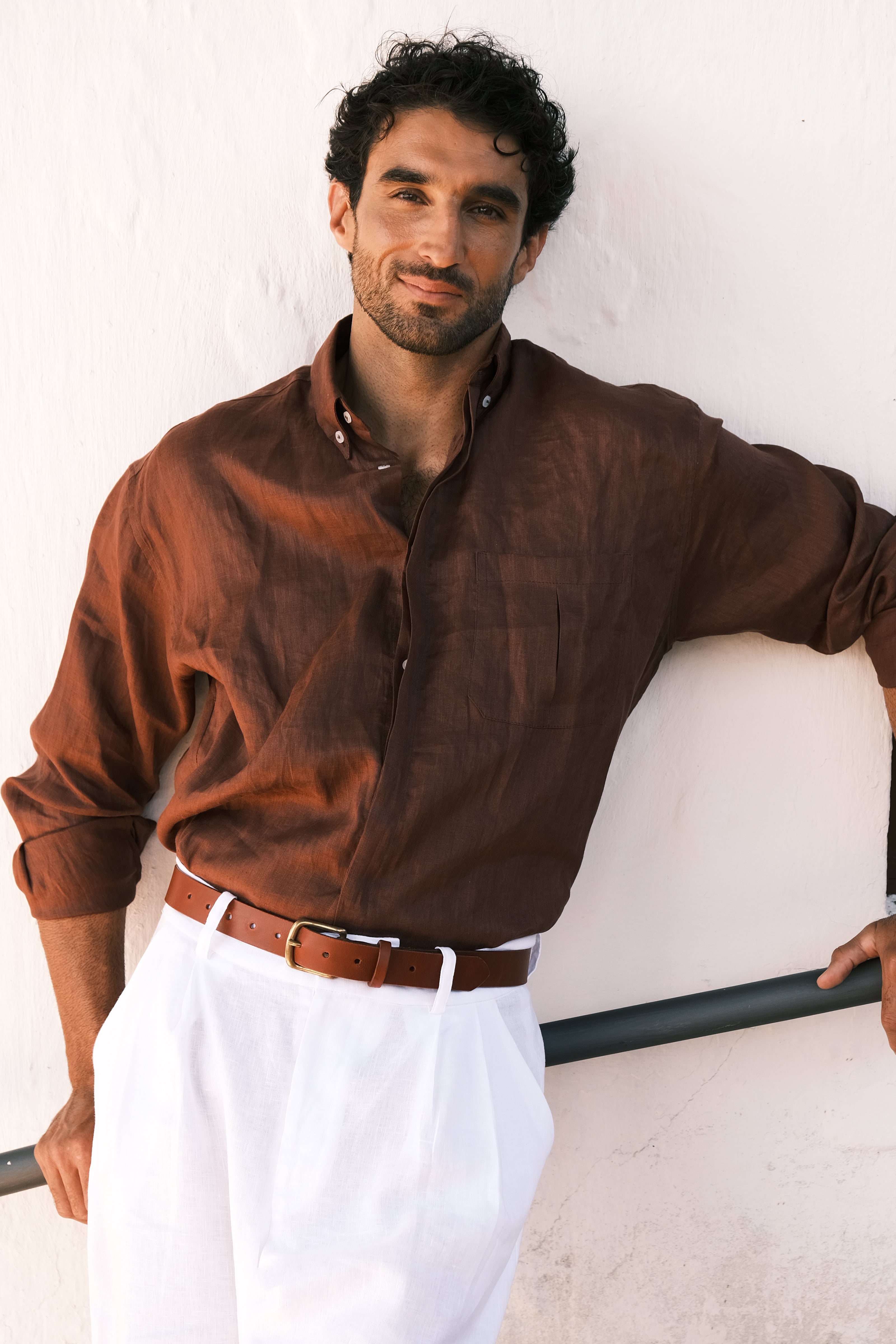 Thomaz Oversized Shirt — 100% Linen, Brown
