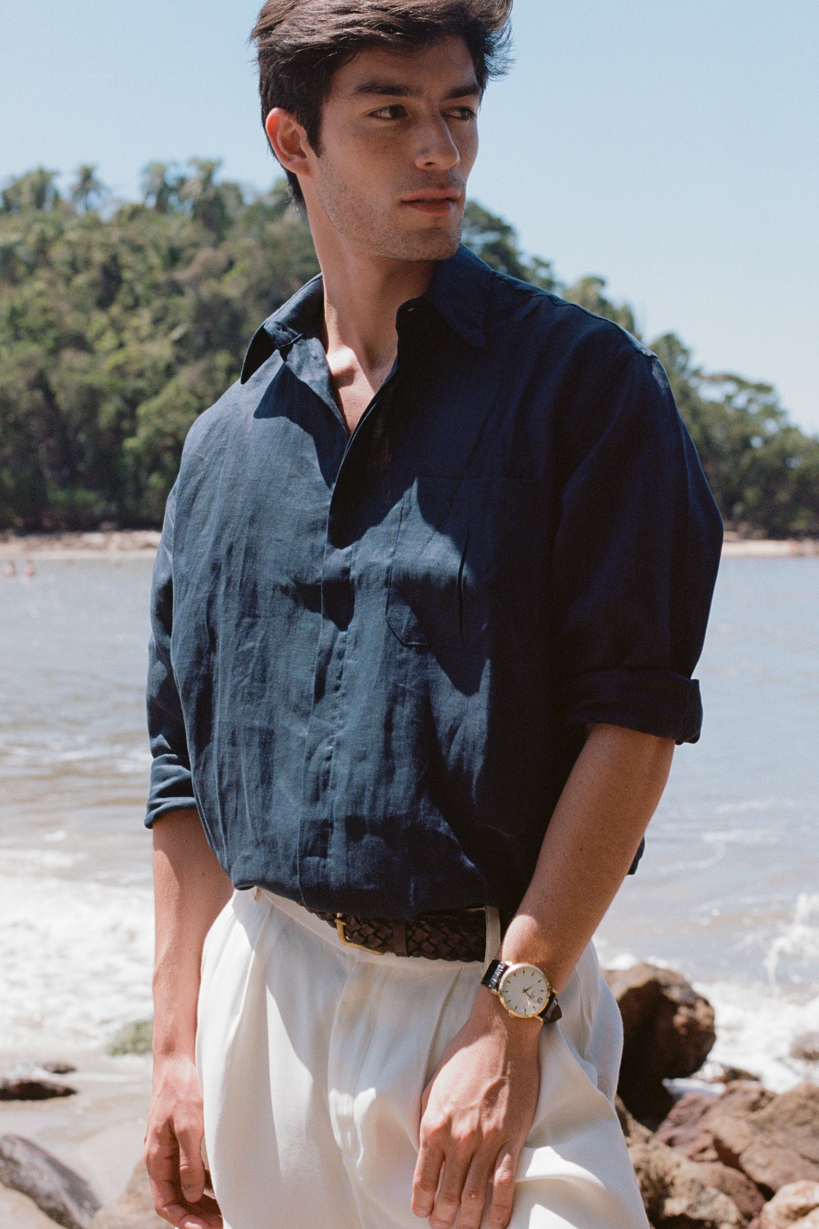 Thomaz Shirt — 100% Linen, Navy