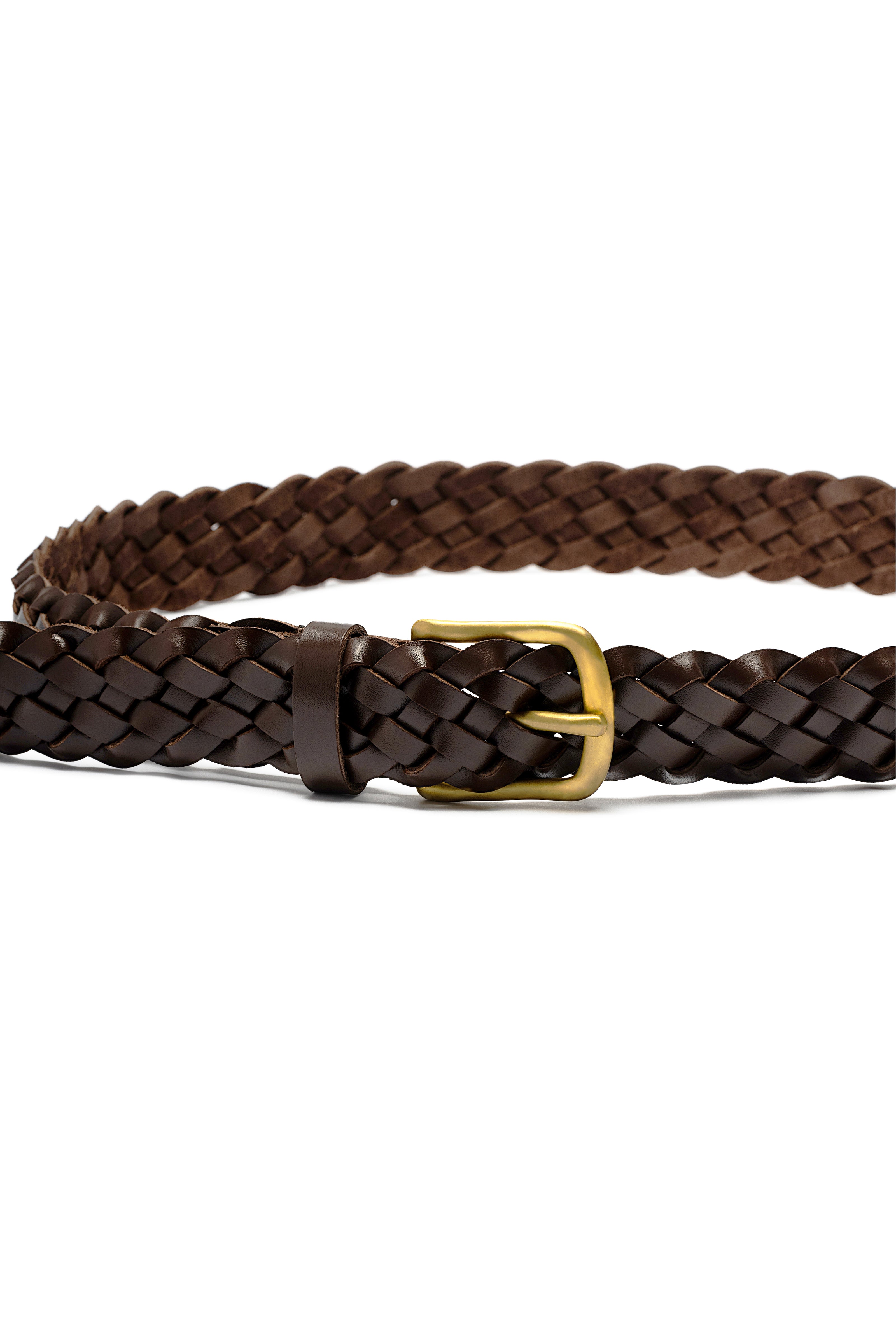 Braided Leather Belt — Coffee Brown