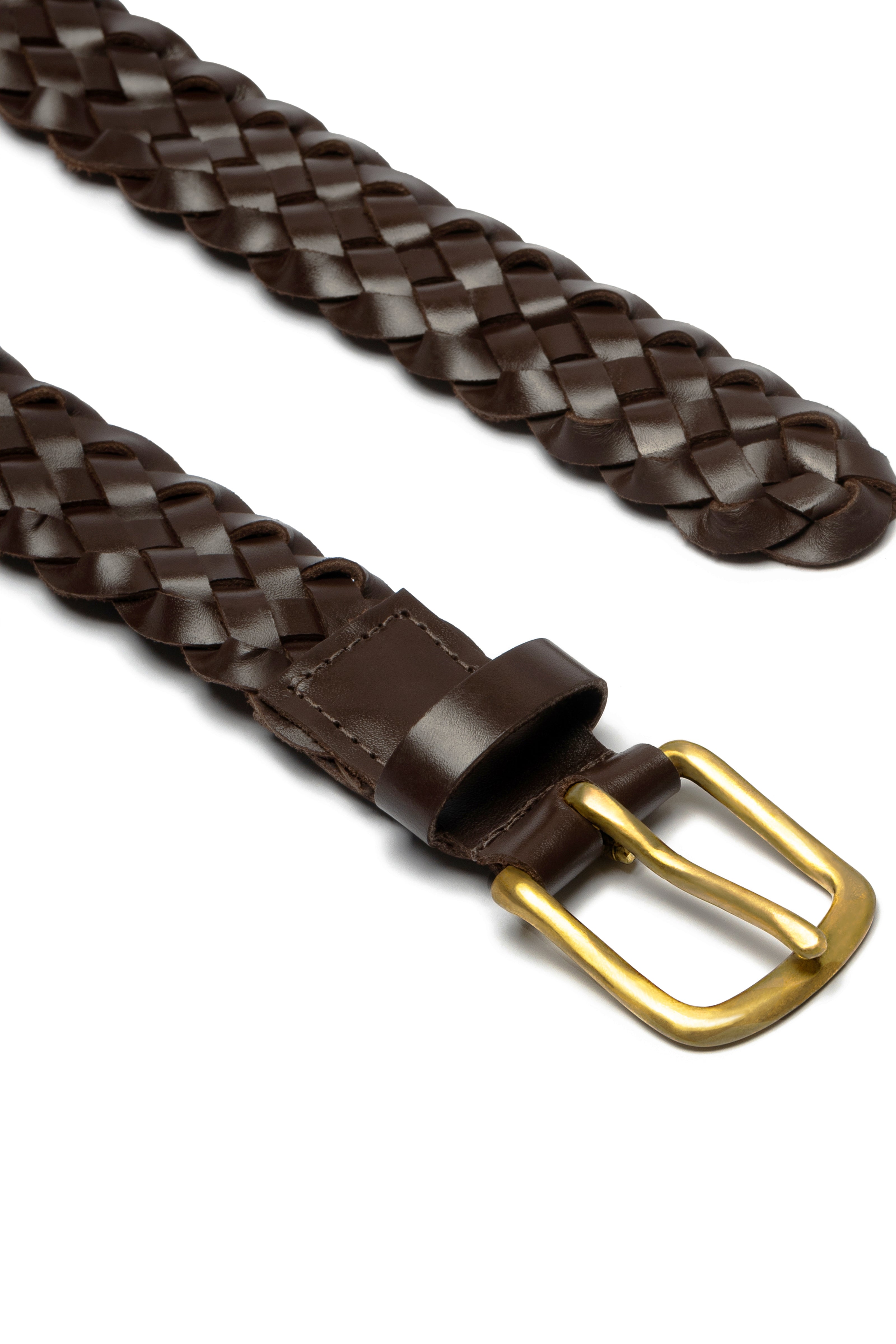 Braided Leather Belt — Coffee Brown