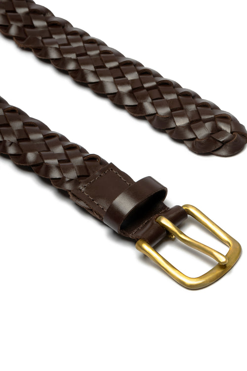 Braided Leather Belt — Coffee Brown