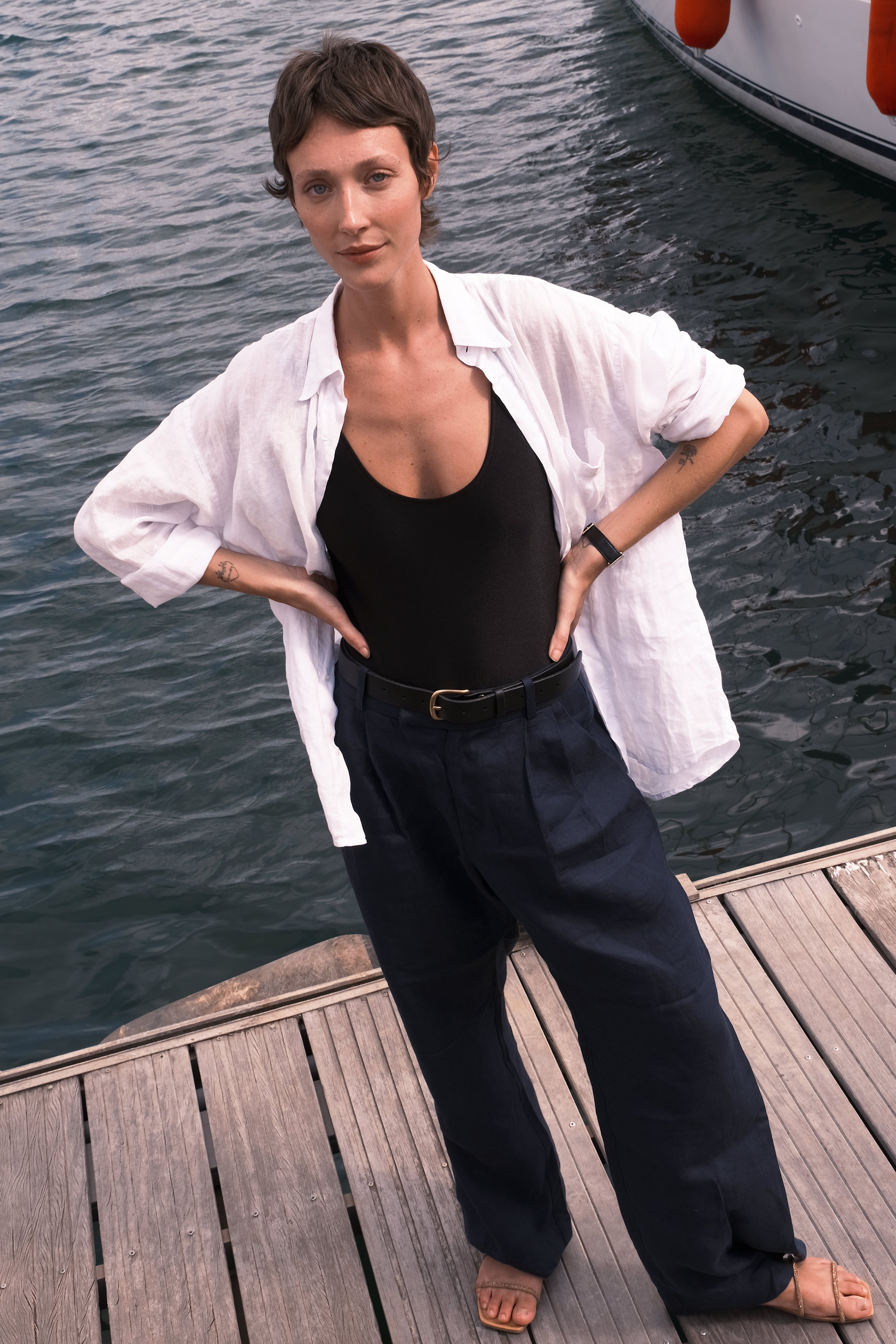 Tailored Trousers — 100% Belgian Linen, Navy