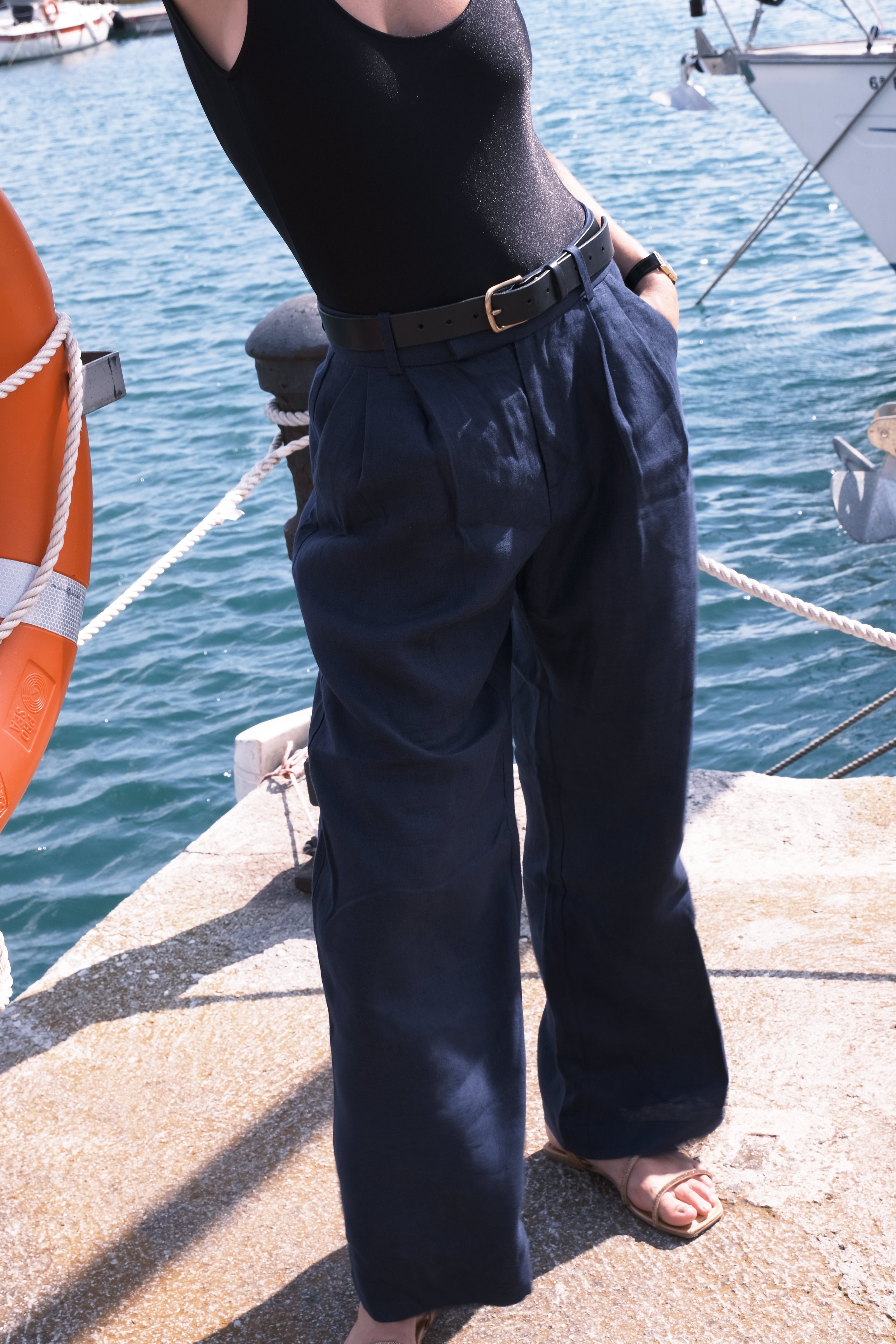 Tailored Trousers — 100% Belgian Linen, Navy