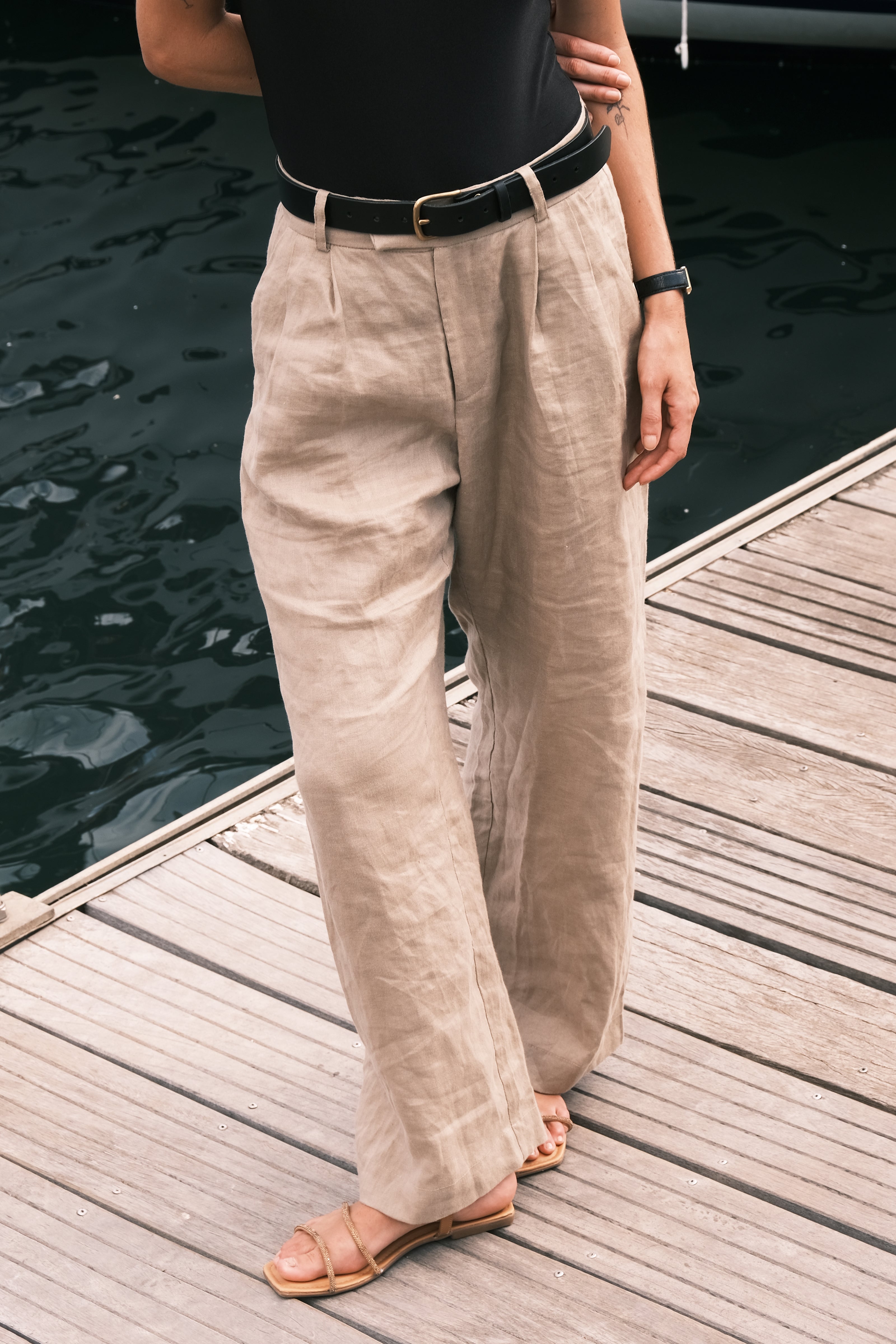 Tailored Trousers — 100% Belgian Linen, Beige