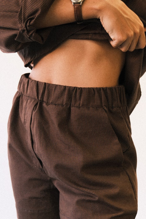 Checked Shorts — 100% Cotton, Brown