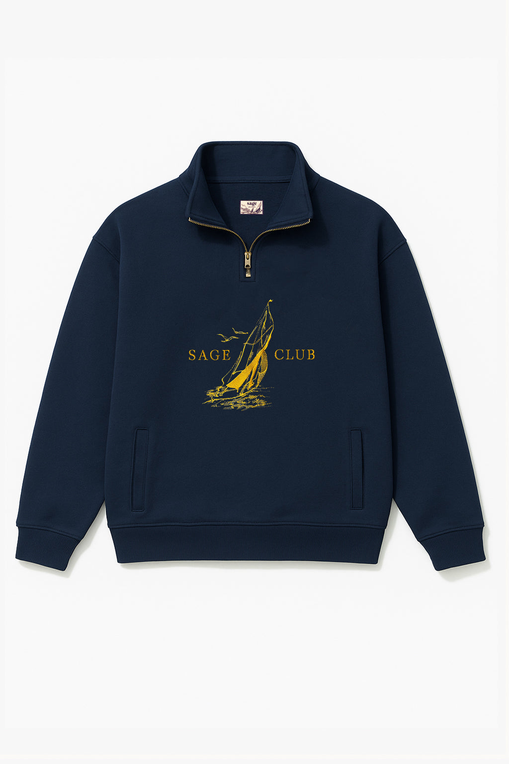 Nautical Embroidered Zip Sweatshirt — Navy