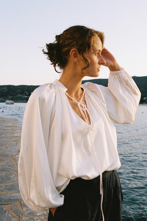 Fluid Satin Viscose Blouse — White