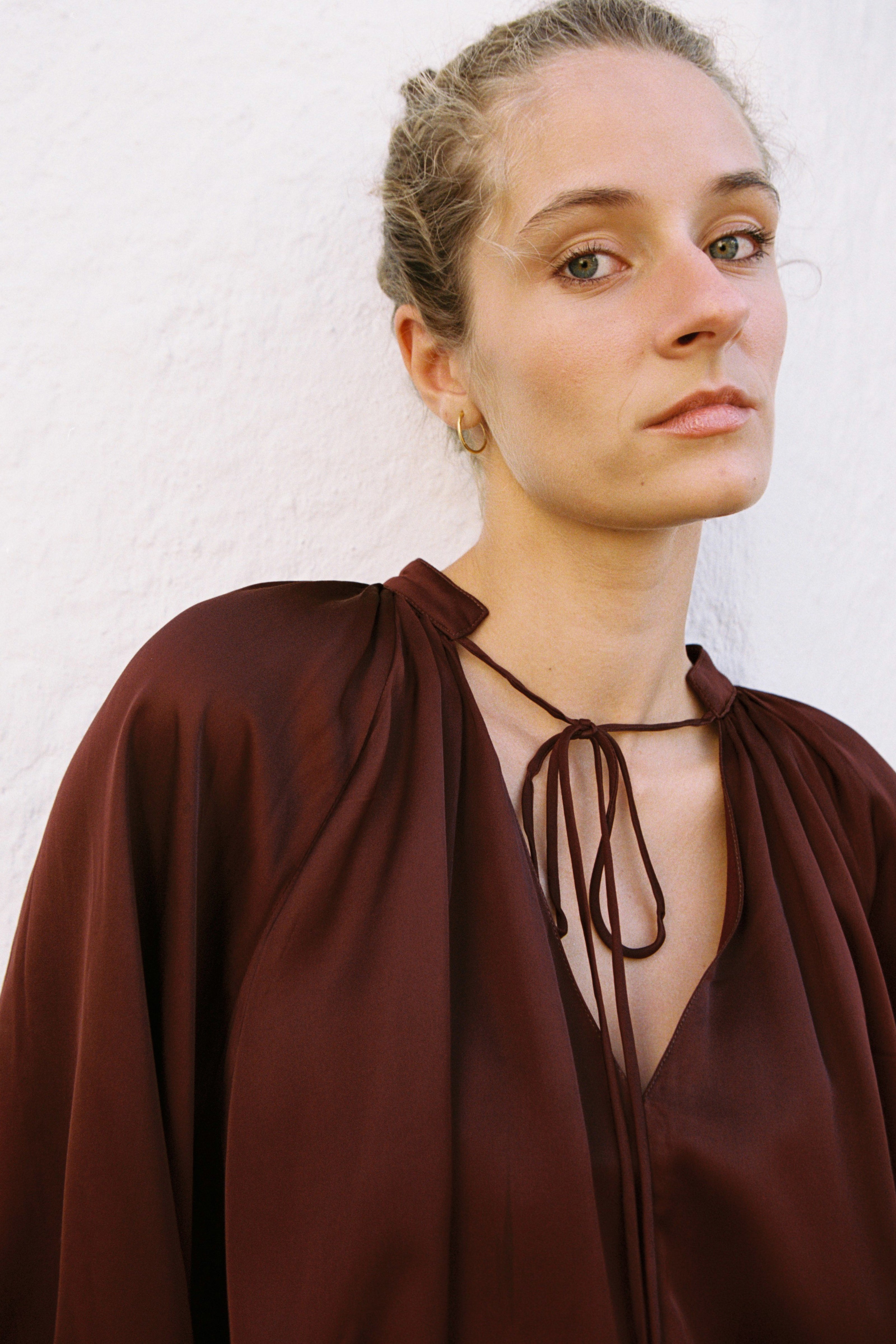 Fluid Satin Viscose Blouse — Burgundy