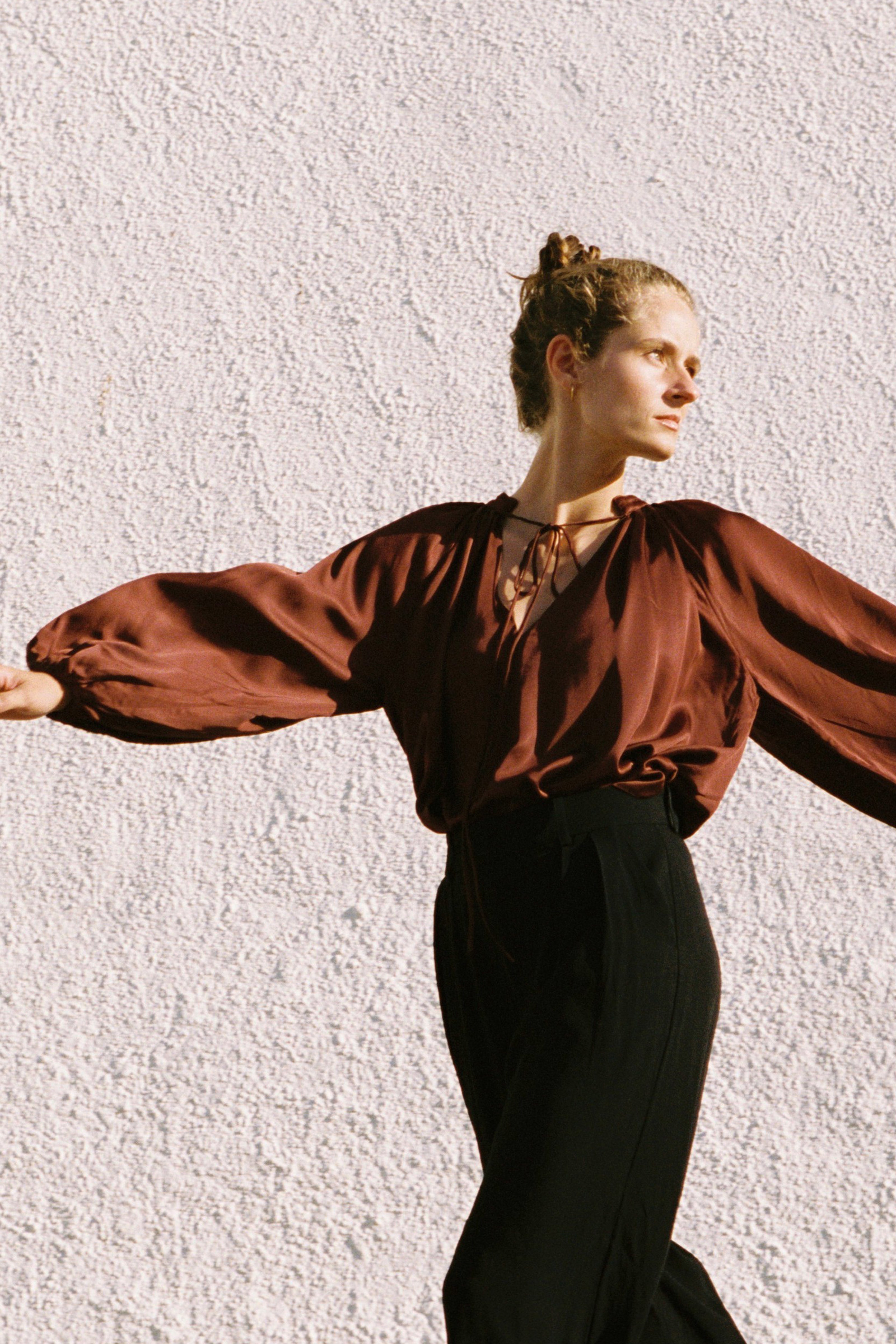Fluid Satin Viscose Blouse — Burgundy
