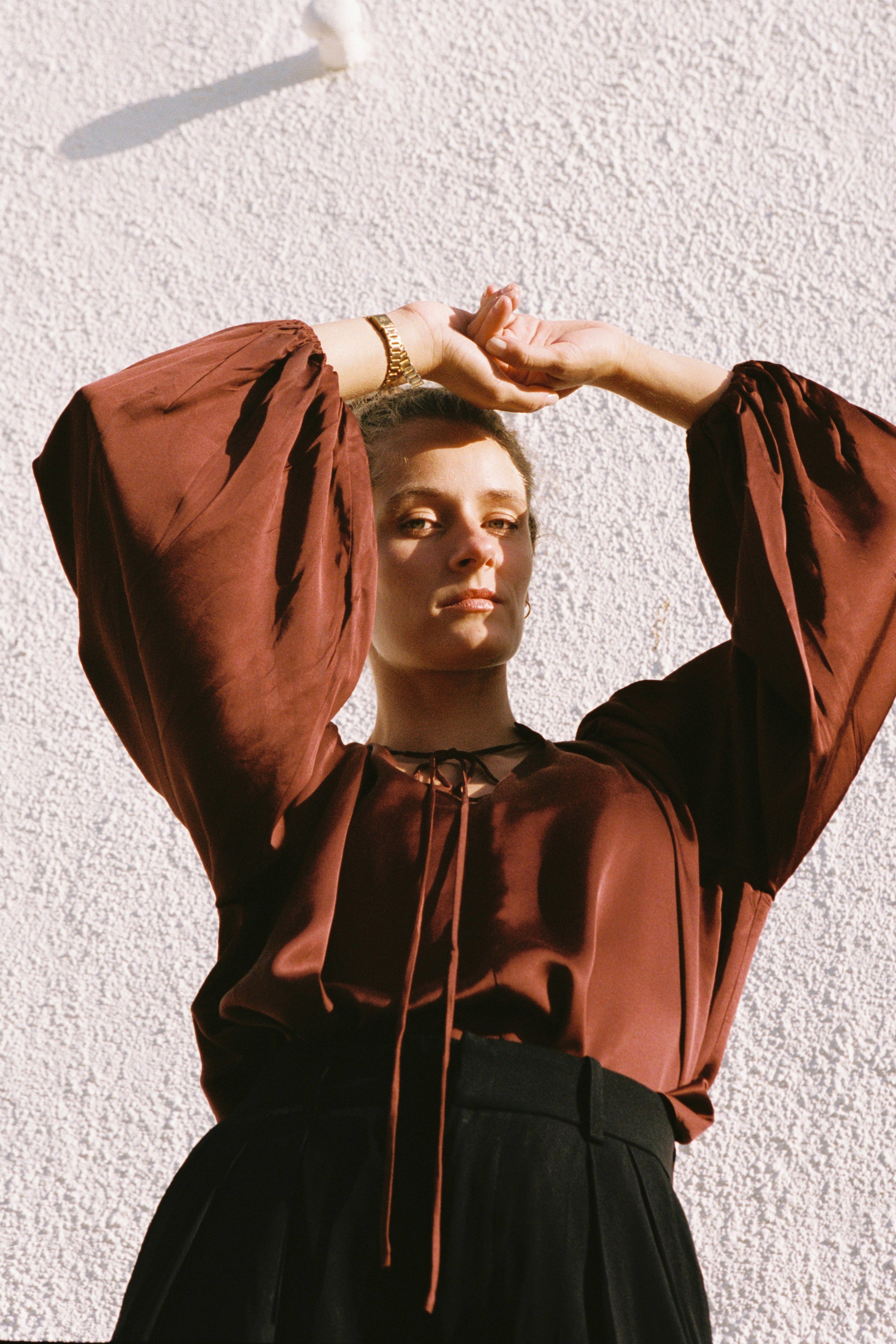 Fluid Satin Viscose Blouse — Burgundy