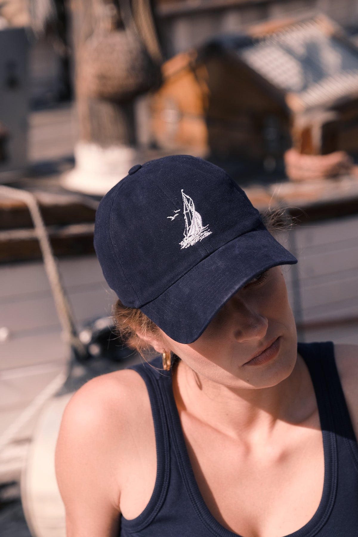 Embroidered Sailboat Cap — Navy