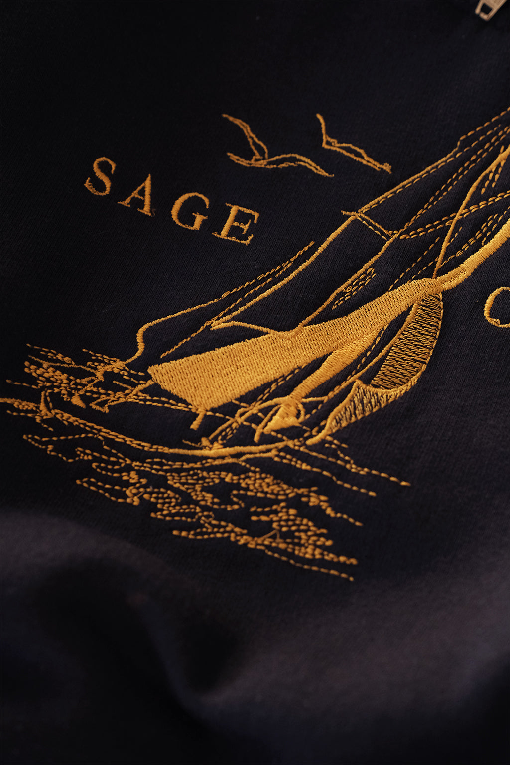 Nautical Embroidered Zip Sweatshirt — Navy