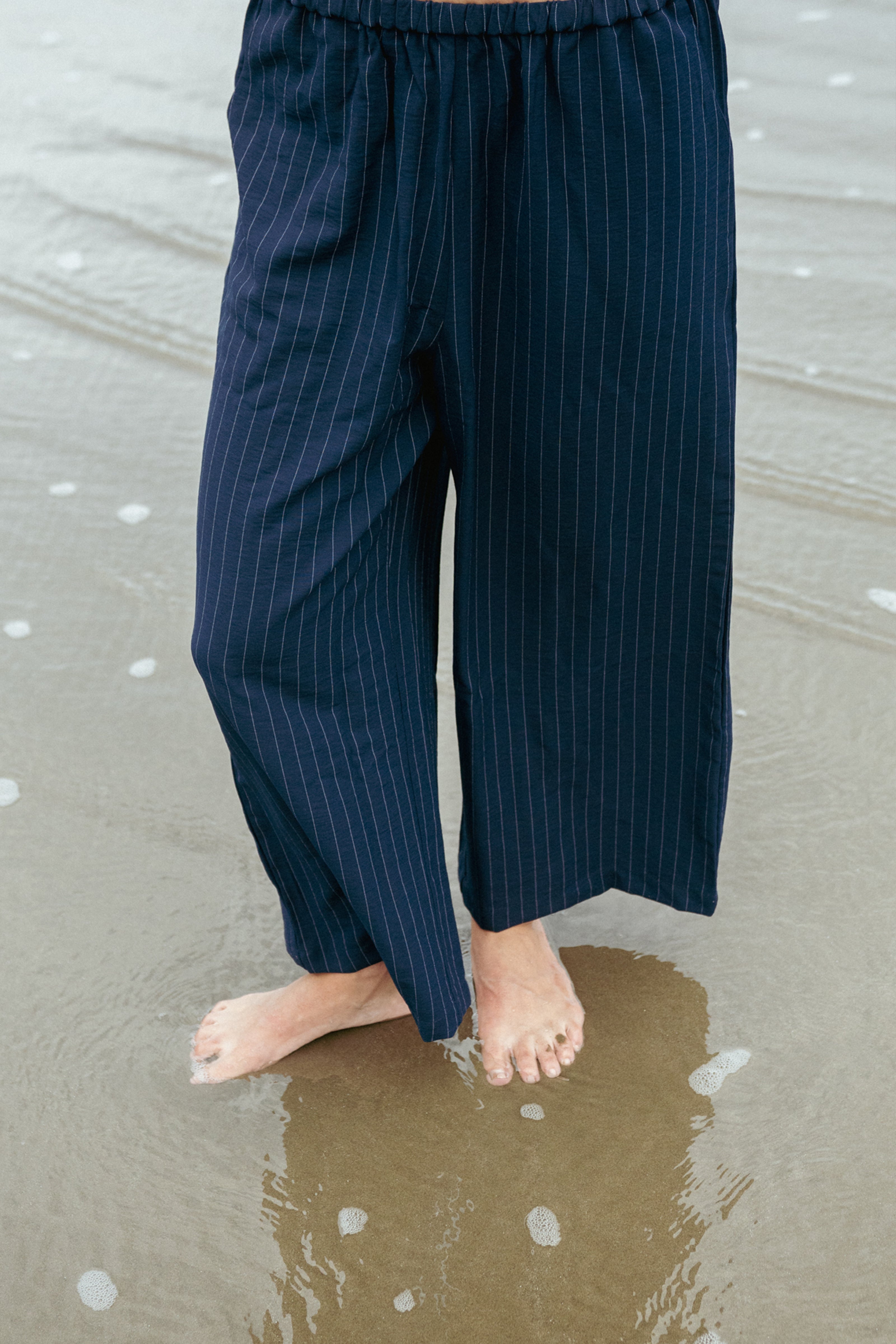 Unisex Striped Trousers — Navy