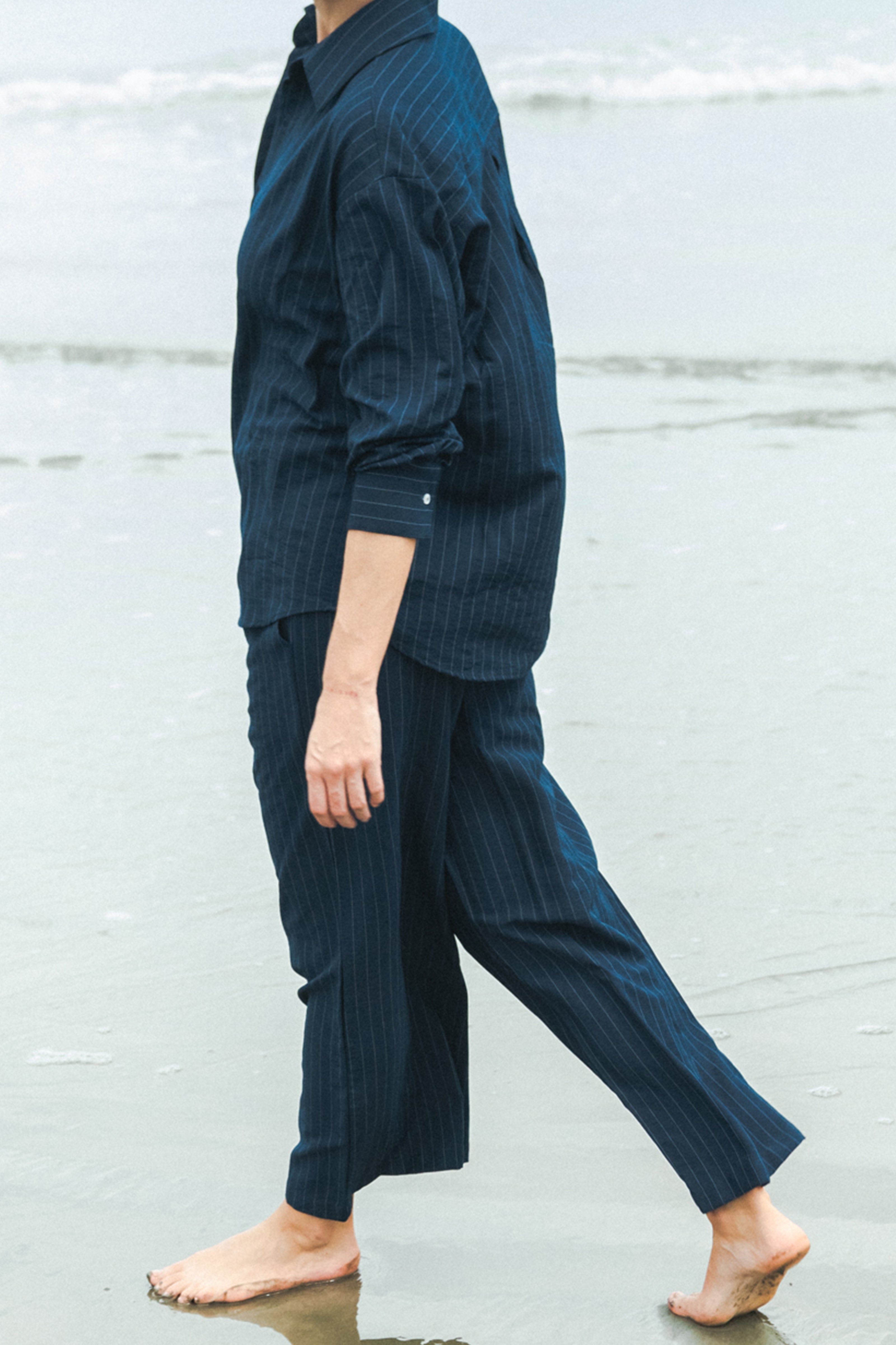 Unisex Striped Trousers — Navy