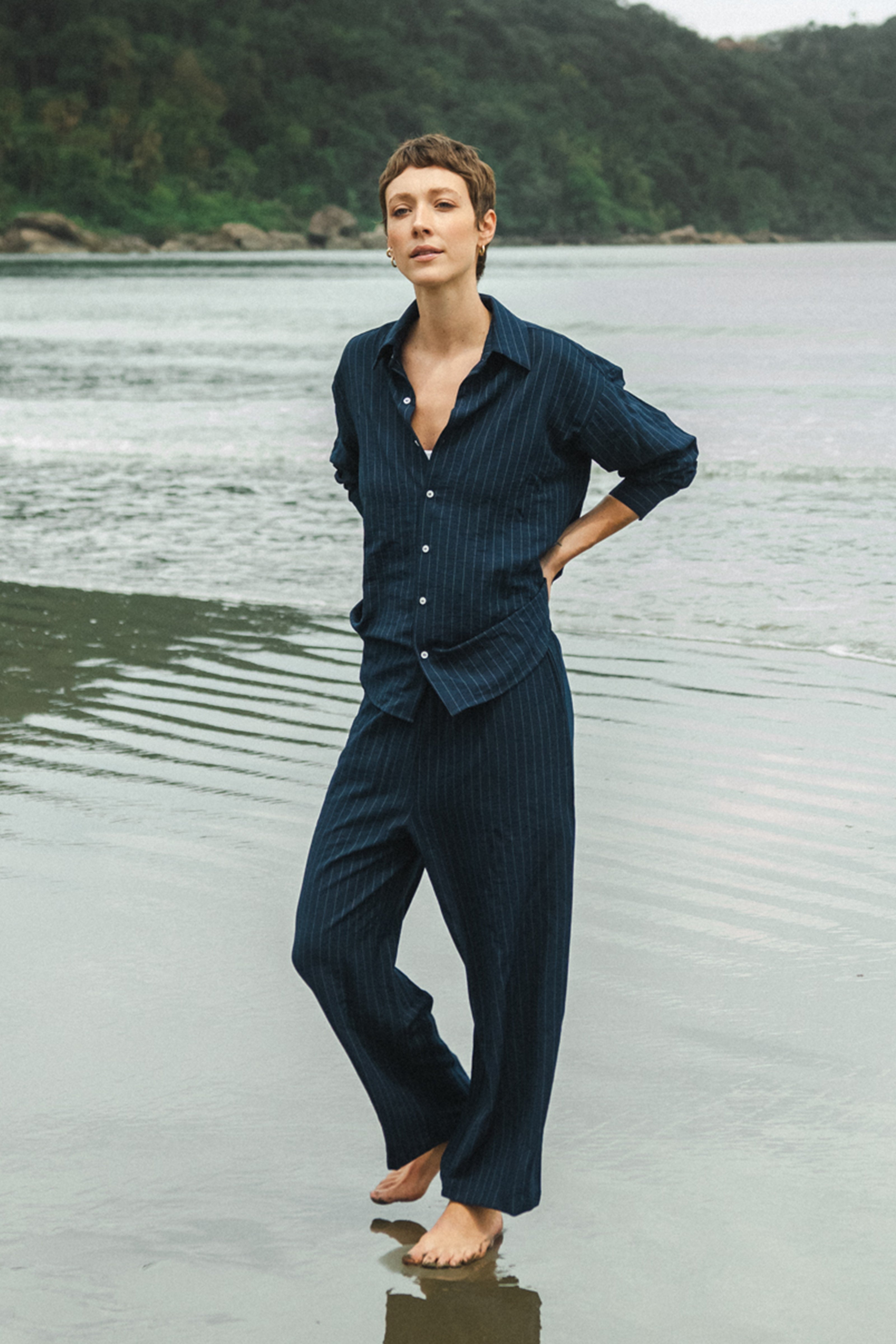 Unisex Striped Trousers — Navy