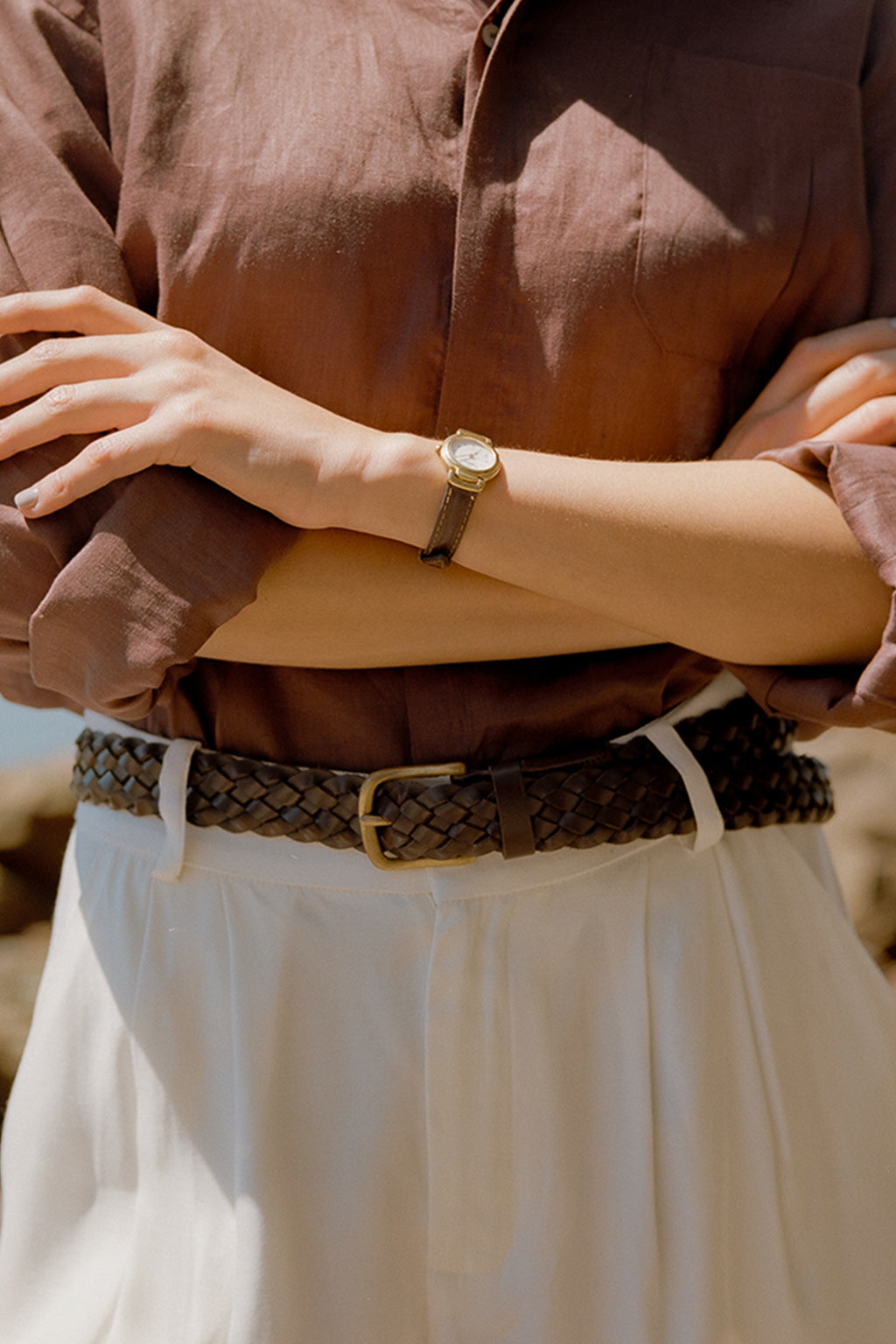 Braided Leather Belt — Coffee Brown