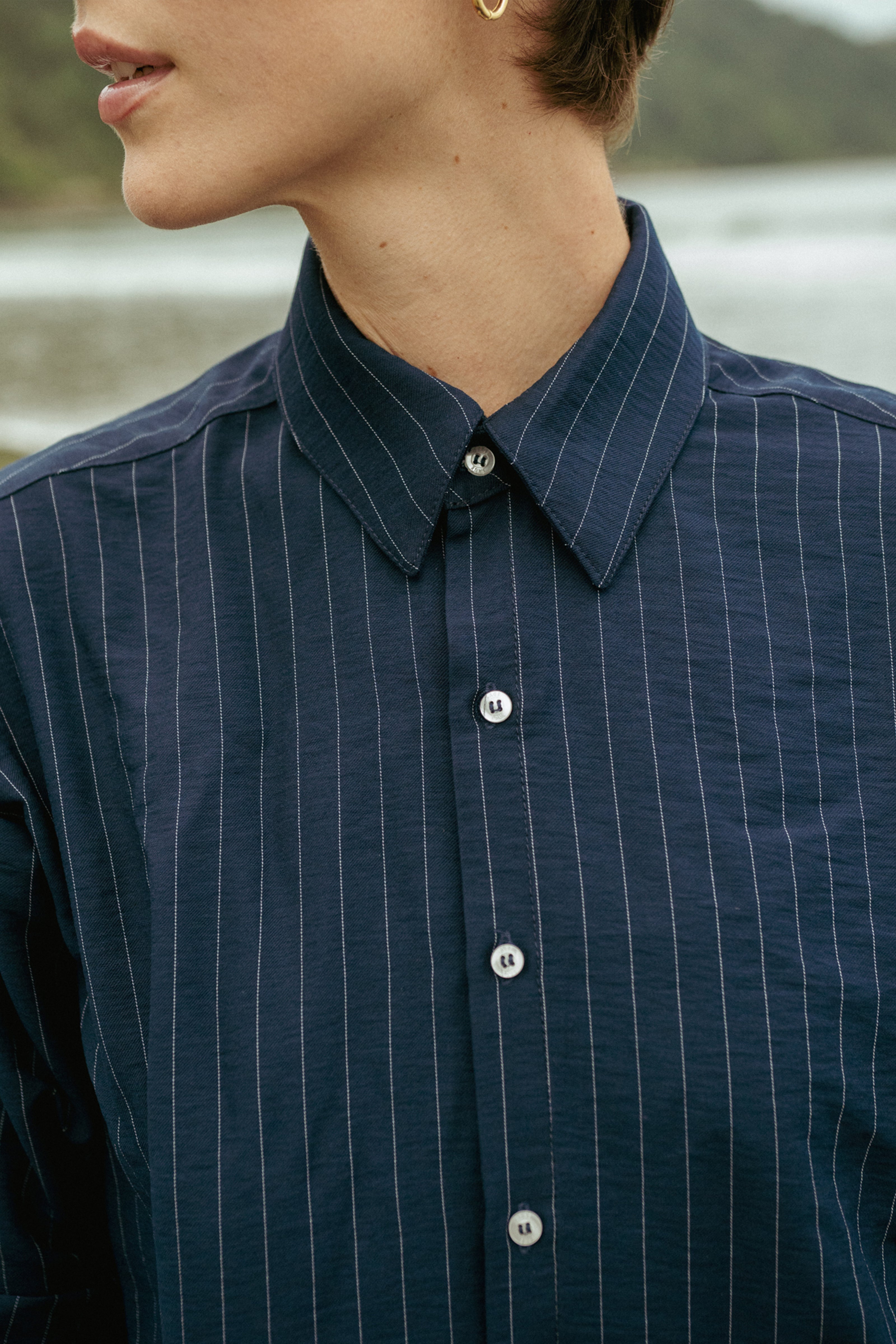 Unisex Striped Shirt — Navy