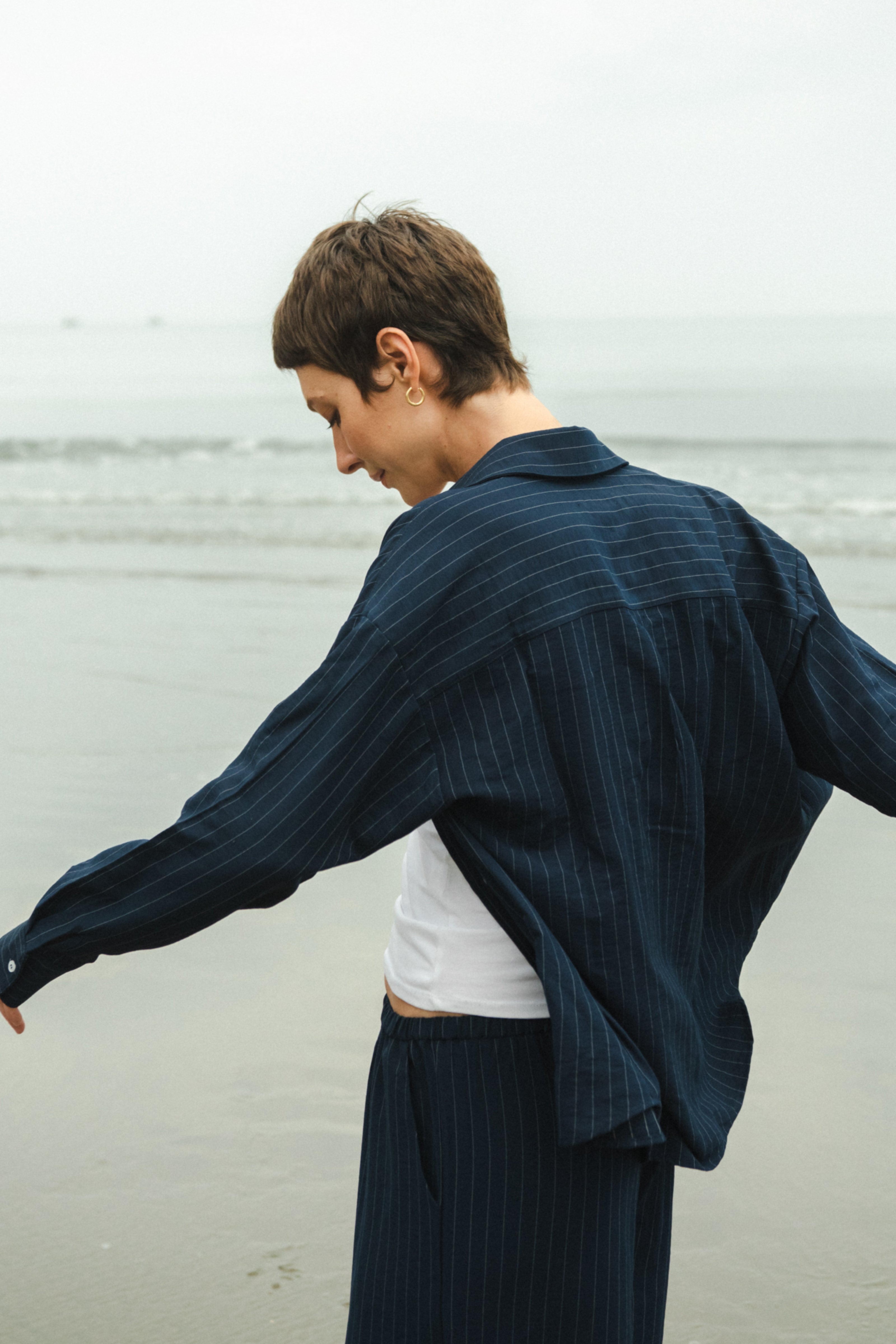 Unisex Striped Shirt — Navy