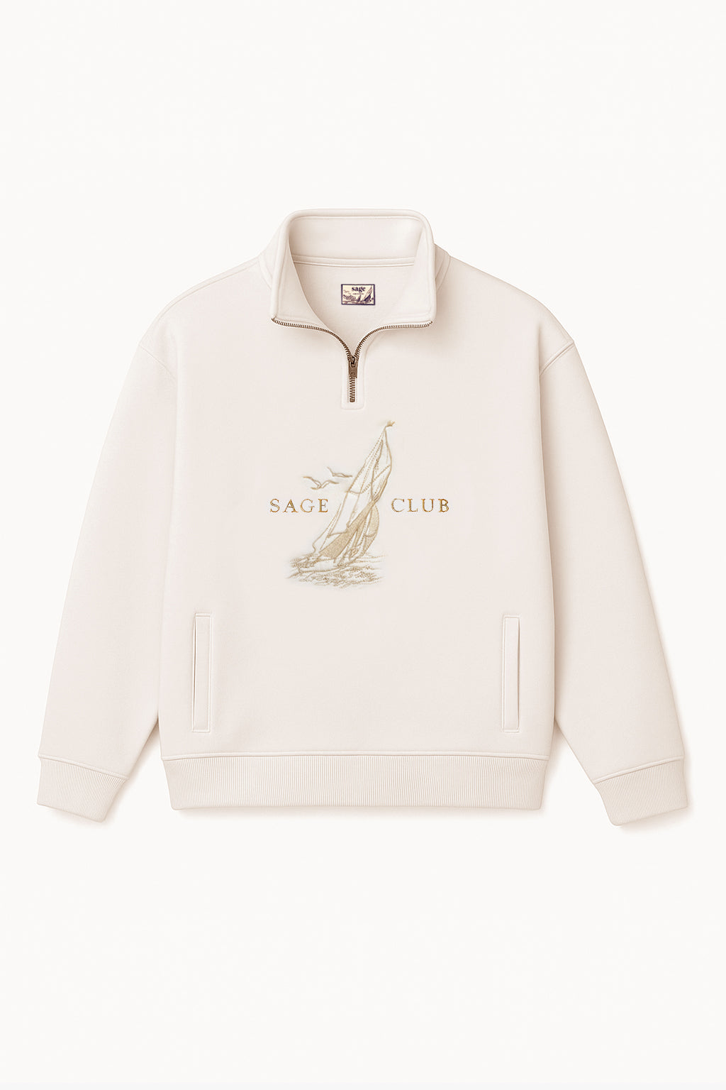 Nautical Embroidered Zip Sweatshirt — Off-White
