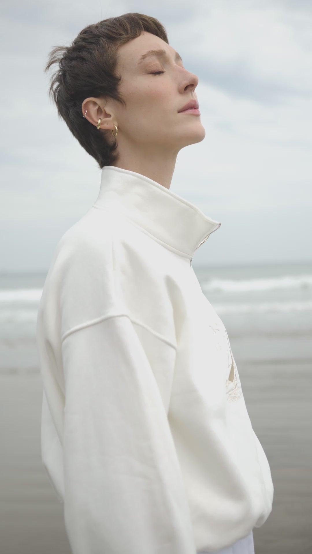 Nautical Embroidered Zip Sweatshirt — Off-White