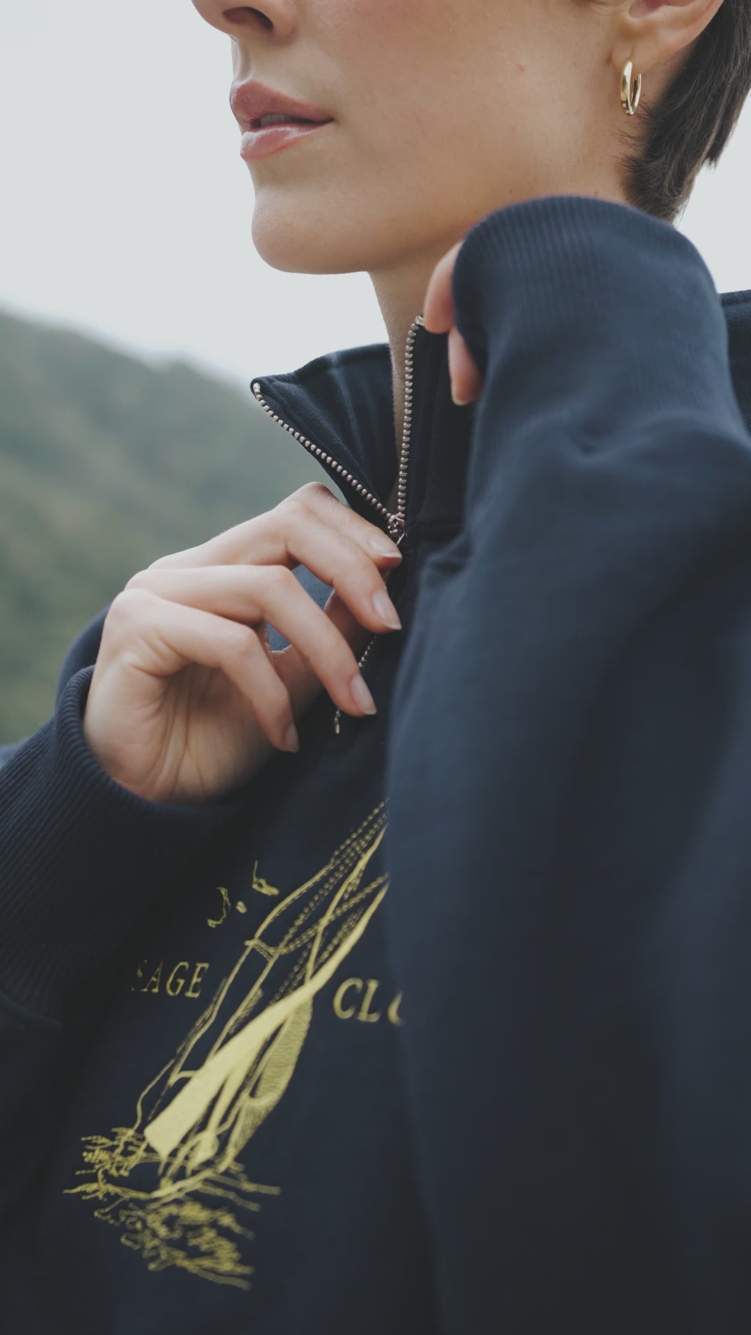 Nautical Embroidered Zip Sweatshirt — Navy