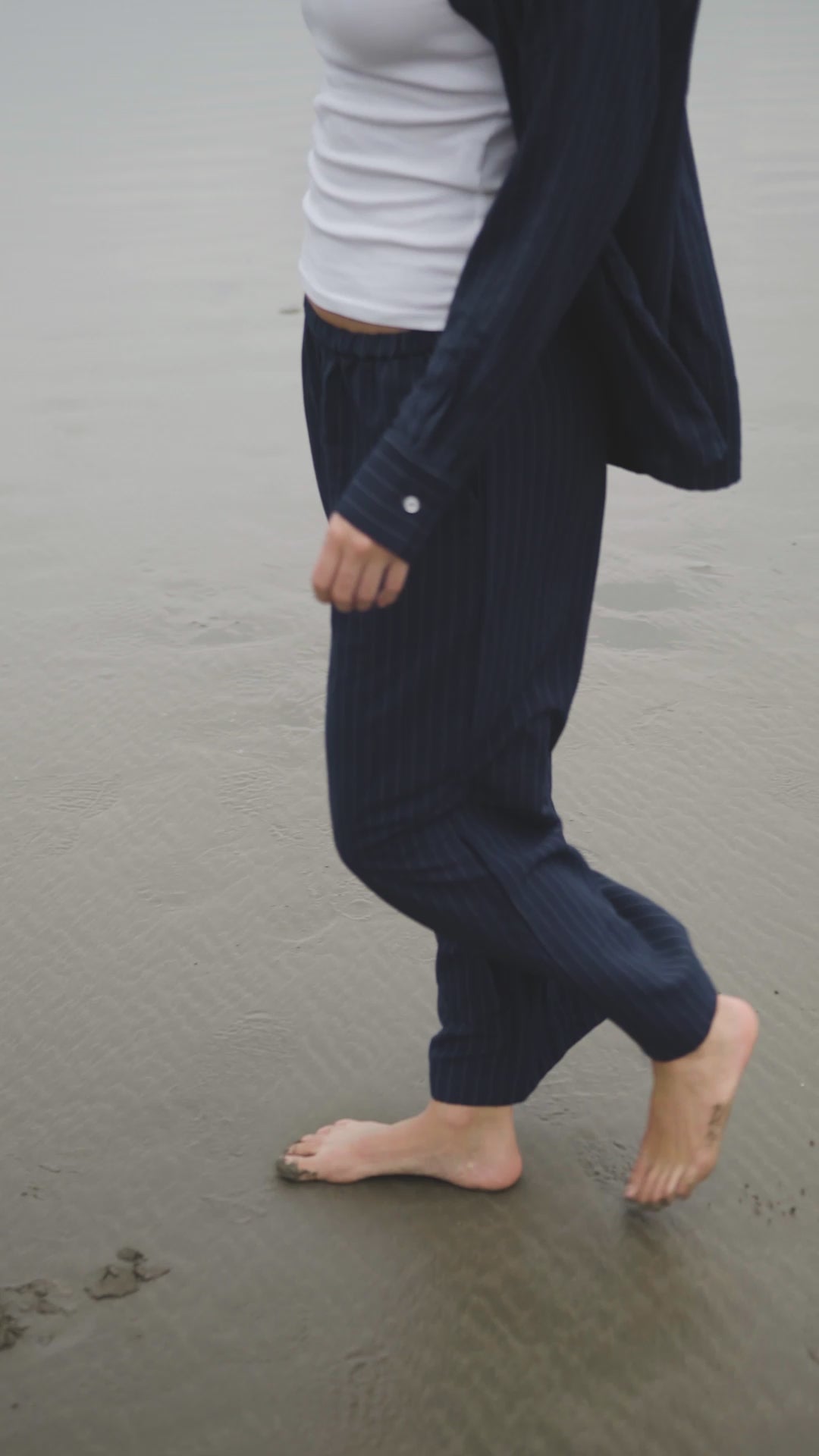 Unisex Striped Trousers — Navy