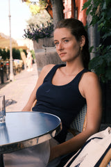 Ribbed Cotton Tank — Navy