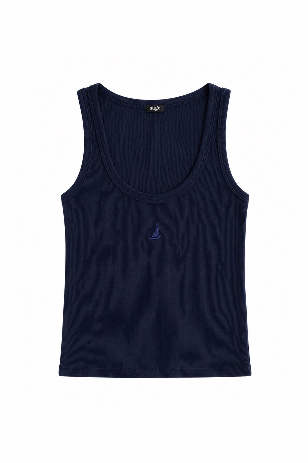 Ribbed Cotton Tank — Navy