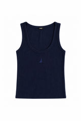 Ribbed Cotton Tank — Navy