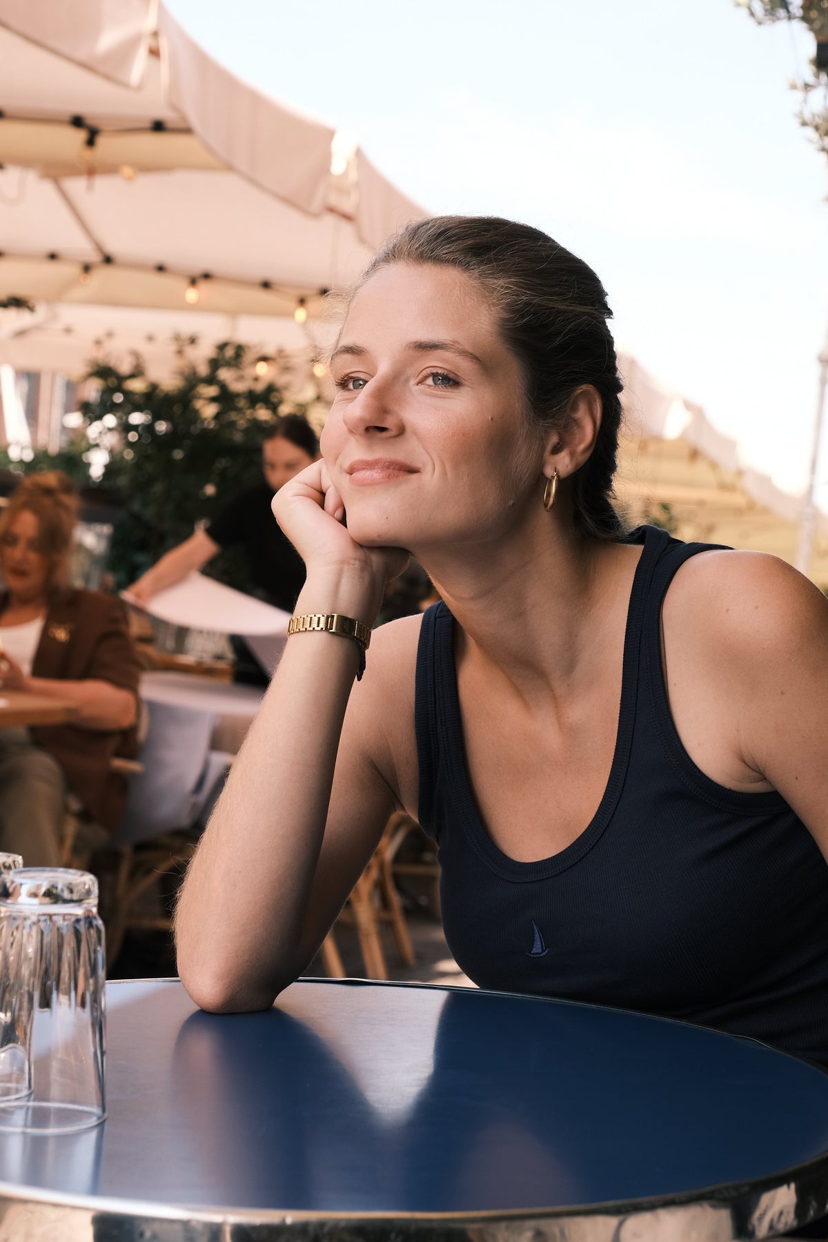 Ribbed Cotton Tank — Navy
